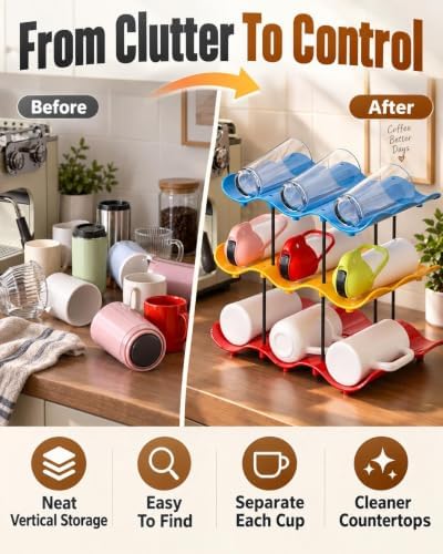 Stackable Wave Cup Storage Rack Water Bottle Organizer for Cabinet