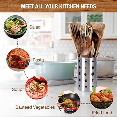 Teak Wood Kitchen Utensil Set - 11-Piece Heat-Resistant Cooking Tools