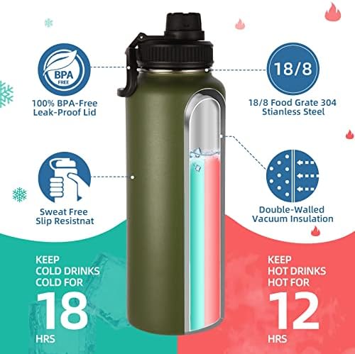 Volhoply 40 oz Insulated Water Bottles Paracord Handle, Stainless