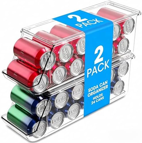 2 Pack Stackable Soda Can Organizer with Lids, Refrigerator Organizers