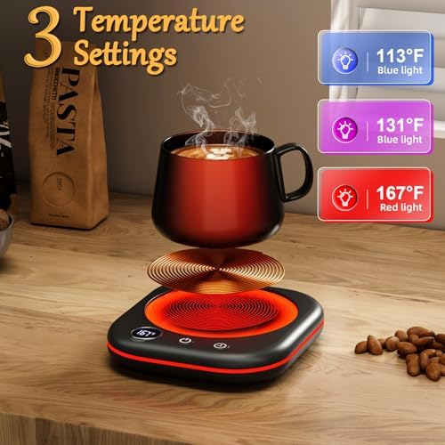 Mug Warmer Upgraded,Coffee Mug Warmer for Desk LEDs Light 3 Temp