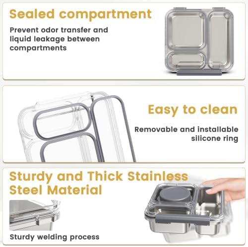 Stainless Steel Bento Box Kids Adult with 7oz Soup Thermo, Transparent