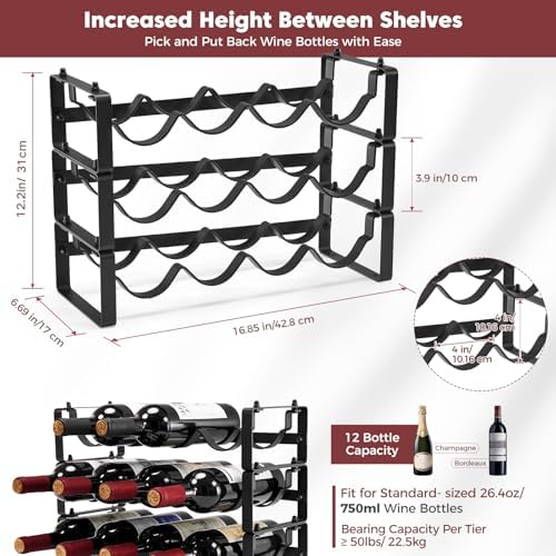 Stackable Countertop Wine Rack, 12 Wine Bottles Holder for Inside
