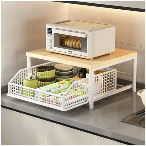 Kitchen Microwave Rack with Drawer Storage Basket