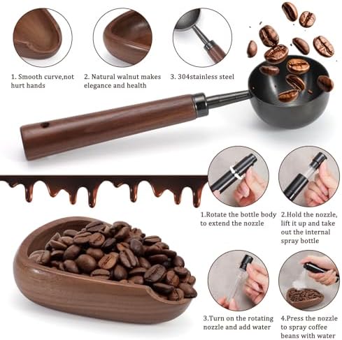 3pcs Coffee Bean Dosing Cup Set, Walnut Wood Cup Dosing Spoon Spray