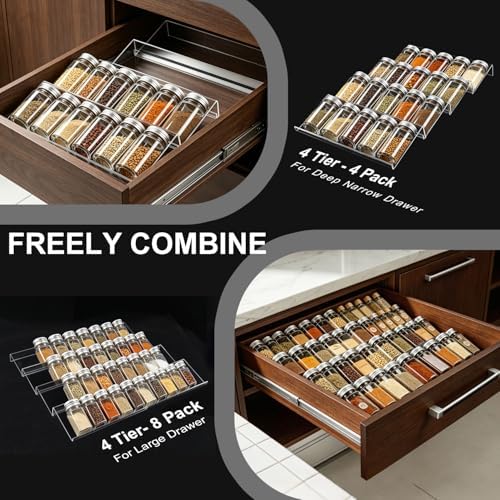 Expandable Acrylic Spice Drawer Organizer – 4-Tier Clear Seasoning