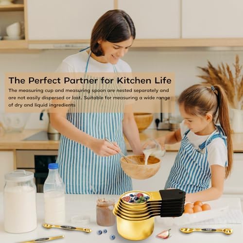 Magnetic Measuring Cups and Spoons Set of 15-304 Stainless Steel Gold