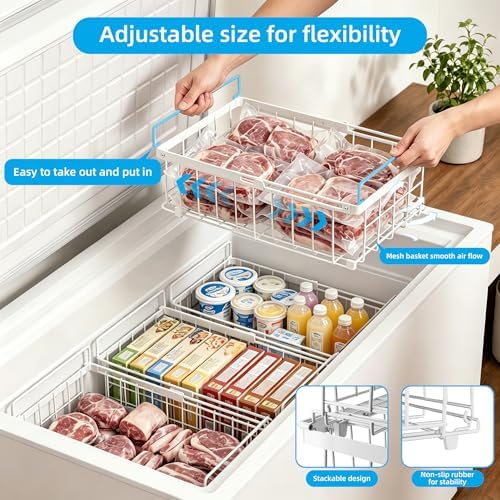 2 Pack Expandable Freezer Organizer Bins, Stackable Chest Freezer