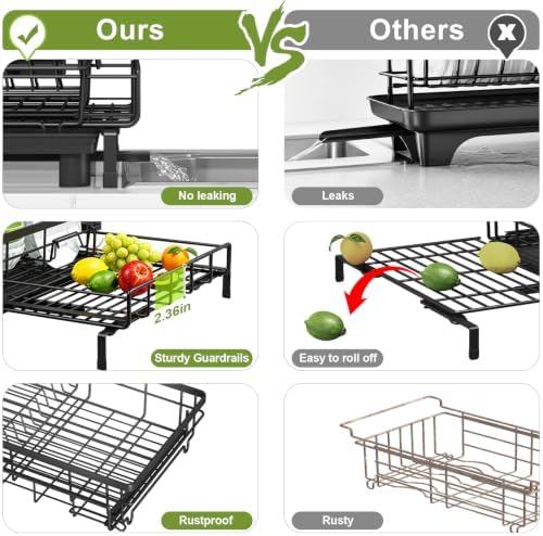 caktraie Dish Drying Rack - Extendable Dish Rack, Drying Rack Kitchen