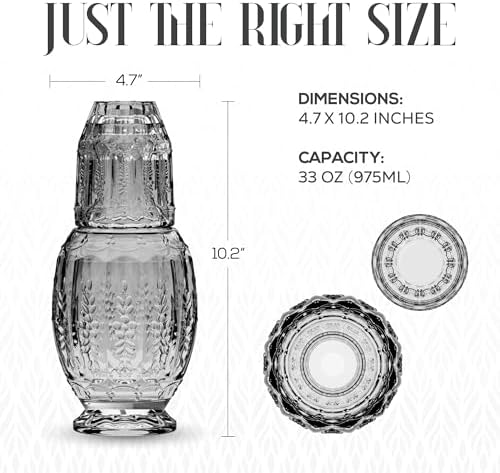 Elle Decor Bedside Water Carafe and Glass Set - Tumbler Lid, Vintage