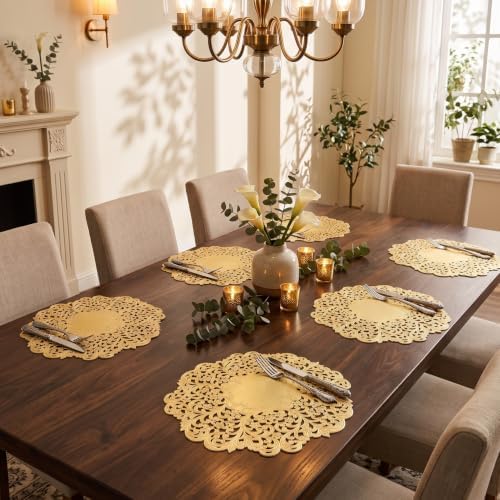 FAVE Gold Round Placemats Set of 6, Washable Place Mats for Dining