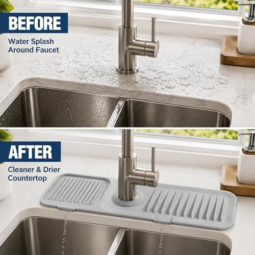 Kitchen Faucet Mat for Kitchen Sink, Silicone Splash Guard