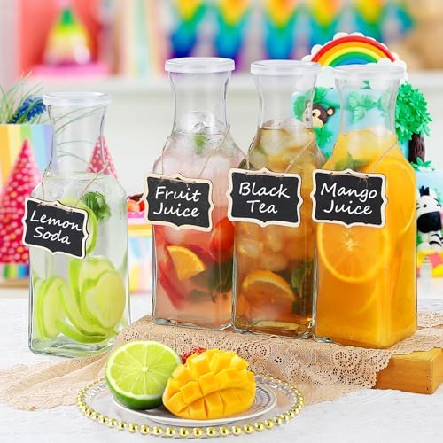 Glass Carafe with Lid, 4Pcs Square Glass Carafe Juice Containers