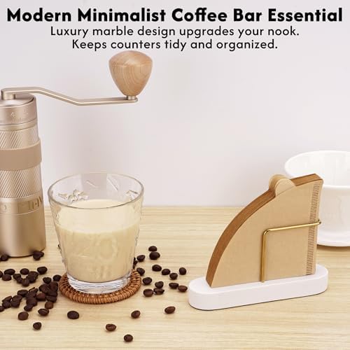 Coffee Filter Holder, Marble Base with Non-Slip Pad, White