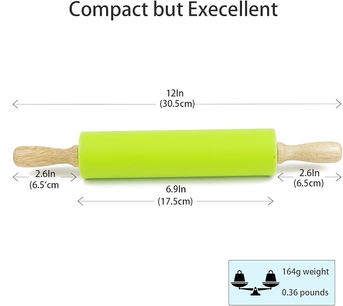 Silicone Rolling Pin for Baking Non-stick Rolling Pin Dough Roller Wooden - Image 2