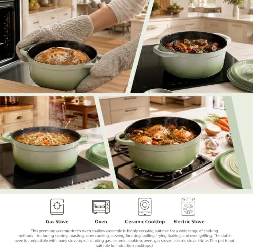 Ceramic Dutch Oven Pot with Lid, 3.17 QT Lightweight Nonstick