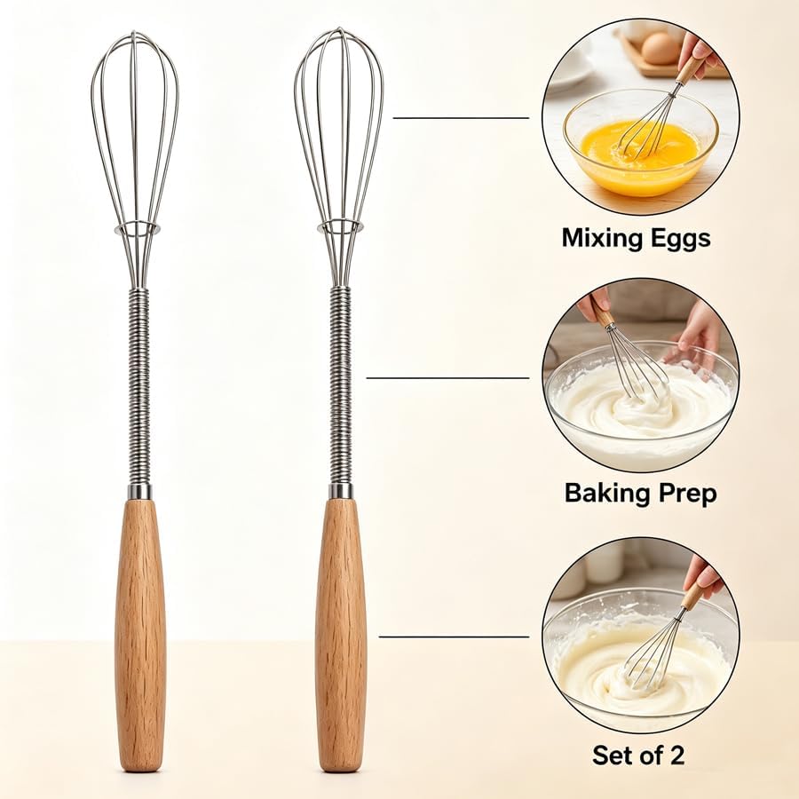 ARFUKA Mini Whisk Stainless Steel Wire Small Egg Whisk, Pack of 2