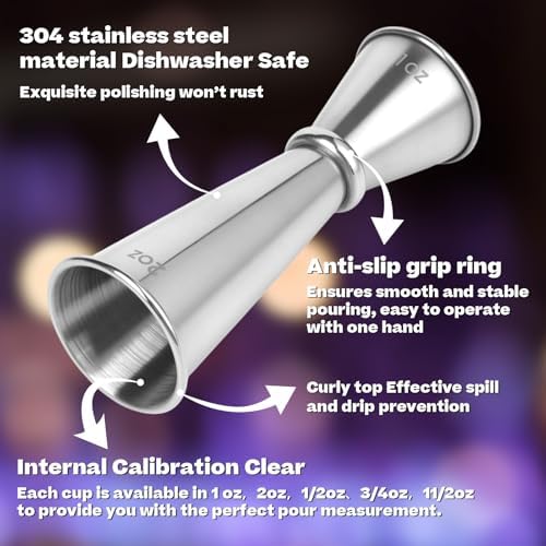 Stainless Steel Jigger for Bartending with 2 Pourers, Double Cocktail