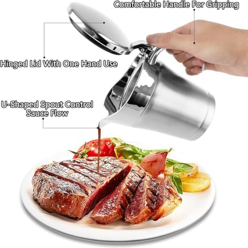 Stainless Steel Insulated Gravy Boat with Lid – 450ML/16OZ Double