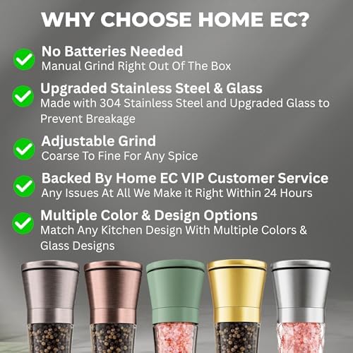 Home EC Stainless Steel Salt and Pepper Grinder Set, 2 Pack