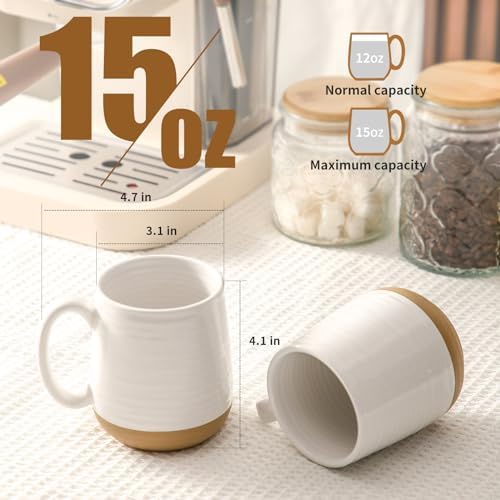 HASENSE Coffee Mugs Set of 4, 15oz Ceramic Coffee Cups with Handle