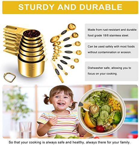 Gold Measuring Cups and Spoons Set of 15, 18/8 Stainless Steel