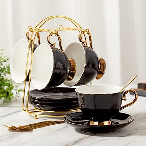 DUJUST Tea Cups and Saucers Set of 4 (7.4oz), Luxury Tea Cup Set with