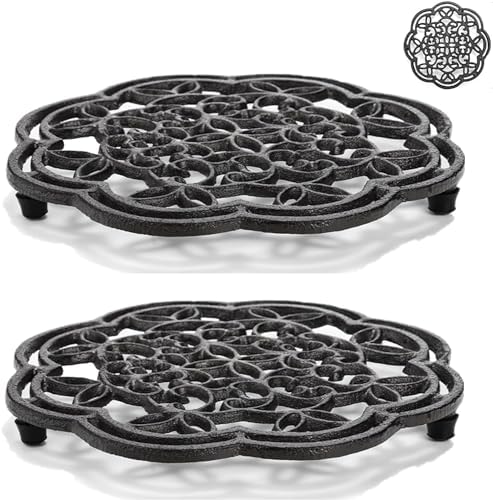 Yopay 2 Pack Cast Iron Trivet Heavy Duty, 7.7 inch Round Metal Trivet