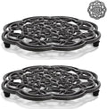 Yopay 2 Pack Cast Iron Trivet Heavy Duty, 7.7 inch Round Metal Trivet