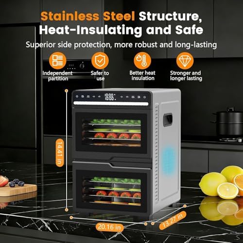 WAA Food Dehydrator, 12 Stainless Steel Trays, 1100W