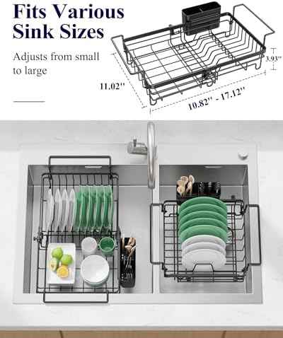 Kitsure Expandable in-Sink or Over-Sink Dish Drying Rack, Large, Black