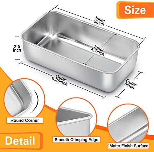 E-far Loaf Pan for Baking Bread, 9 x 5 Inch Stainless Steel Bread Pan
