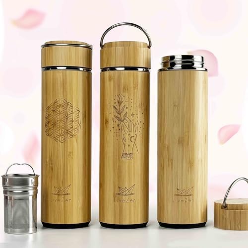 18oz Bamboo Tea Tumbler with Lid and 2 Pack Tea Filters for Loose Leaf