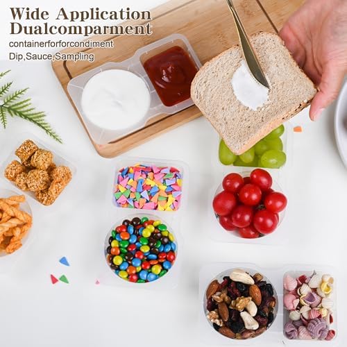 20 sets Reusable Snack Containers 2 Compartment Condiment Container