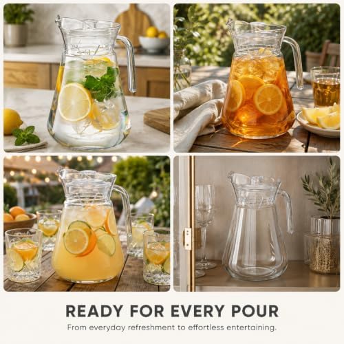 Acrylic Pitcher, Clear Plastic Water Pitcher with Lid (49 oz) Fridge