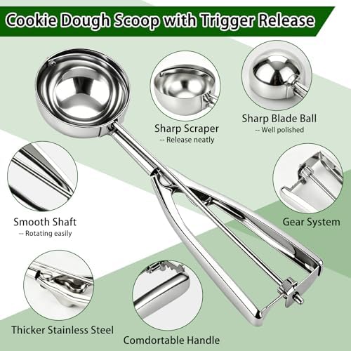 Ice Cream Scoop Set of 3, Stainless Steel Cookie Scooper for Baking
