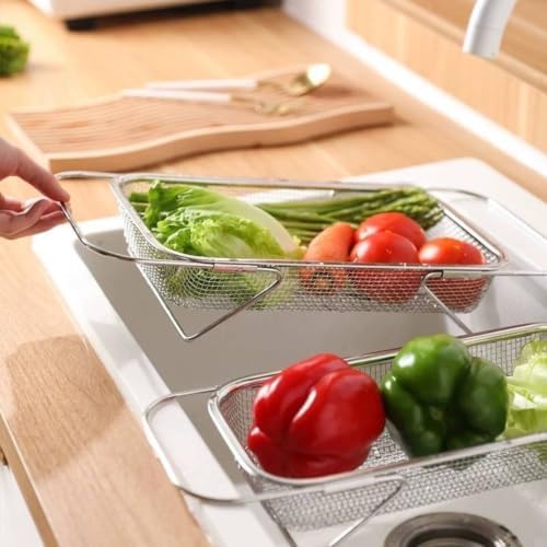 Expandable Mesh Basket with Frame Expandable over-the-Sink Strainer