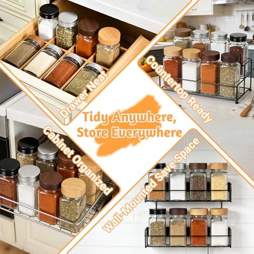 24 Pack Glass Spice Jars with Labels, 4oz Spice Containers with Bamboo