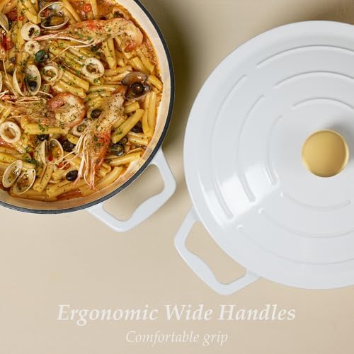 CAROTE 3.5QT Enameled Cast Iron Braiser Pan, Shallow Floral Dutch Oven
