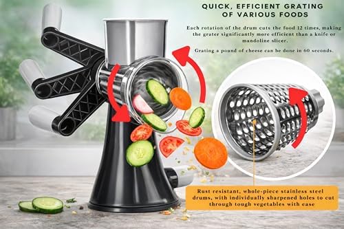 Brieftons 4-Blade Rotary Cheese Grater with Handle