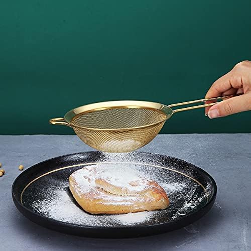 Gold Fine Mesh Strainer 3 Pieces Set, Golden Flour Sifter For Baking