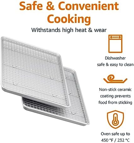 Amazon Basics Ceramic Nonstick Baking Sheets & Cooling Rack Set