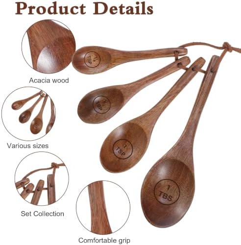 Nogeqi 4PCS Wooden Measuring Spoons Set, Natural Acacia Wooden Table