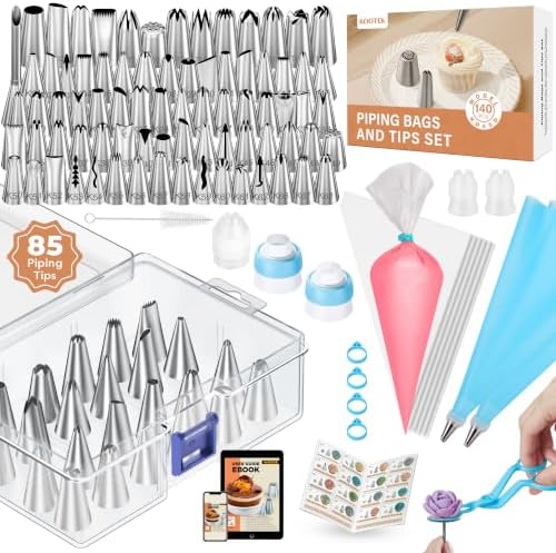 Kootek 140 Piping Bags and Tips Set Frosting Piping Kit for Beginner &