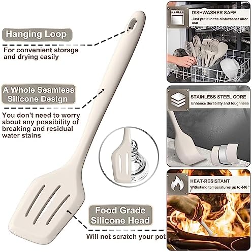 AIKKIL 43 Pcs Silicone Kitchen Utensils Set, Khaki