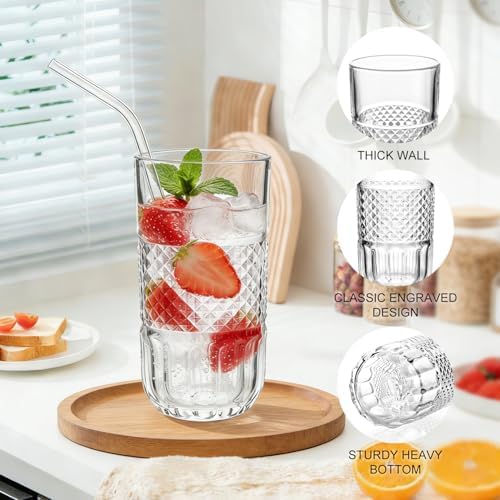 Highball Glasses Set of 6, 12oz Crystal Drinking Glasses, Water Glass