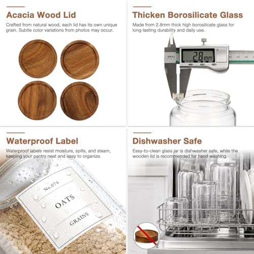 CONNOO 6Pcs- 28 oz Glass Jars with Wooden Lids