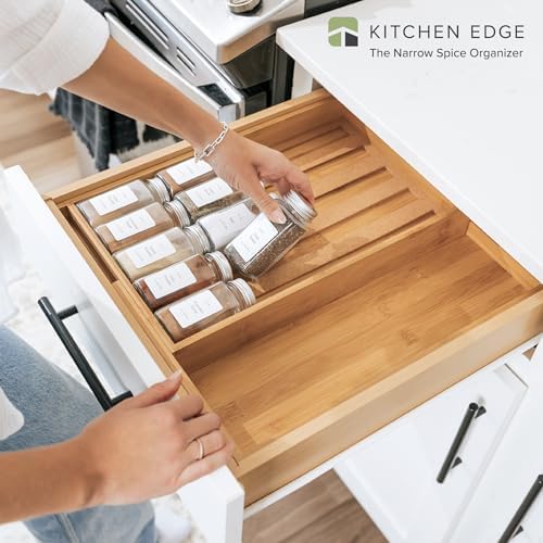 KitchenEdge Expandable Spice Drawer Organizer | Natural Bamboo