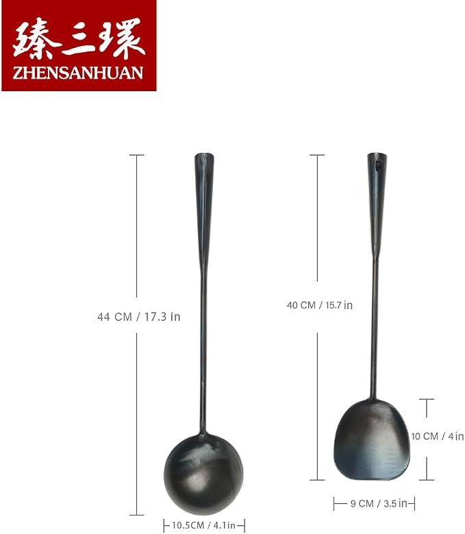 ZhenSanHuan Chinese Traditional HandMade Iron Spatula & Ladle Wok Tool Set - Image 2