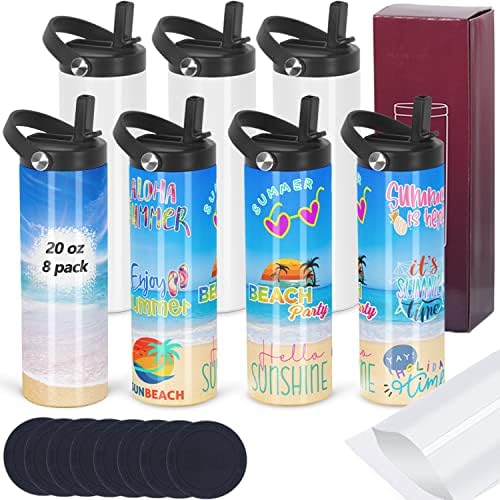 8 Pack Sublimation Tumbler Bulk 20oz Skinny Straight, Sublimation